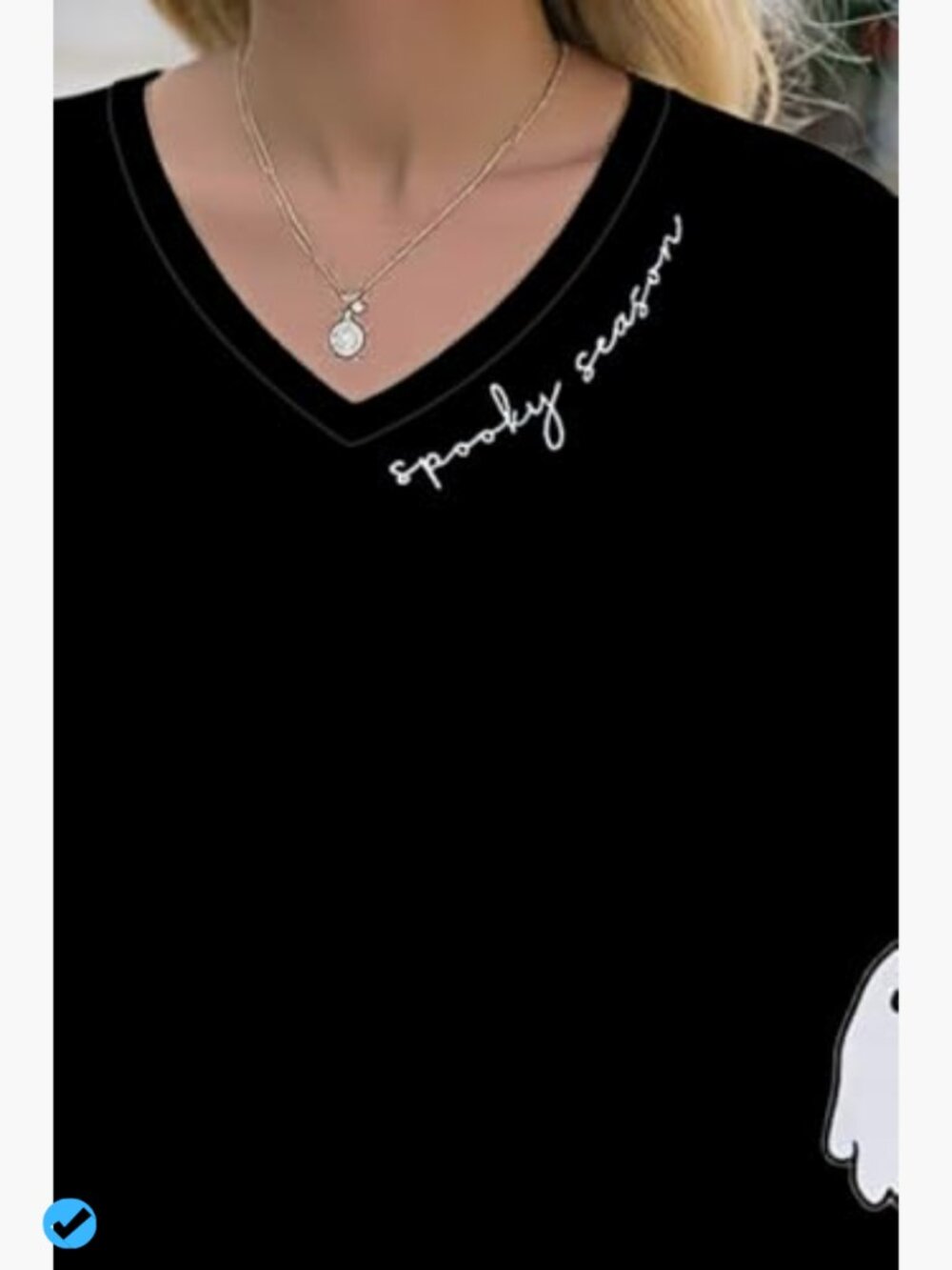 Womens Halloween Ghost Graphic V Neck Long Sleeve Shirt Fall Thanksgiving Tee - Picture 5 of 7